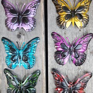 Set of 6, Colorful Butterfly Metal Wall Plaque, Dim: 4-3/8" L
